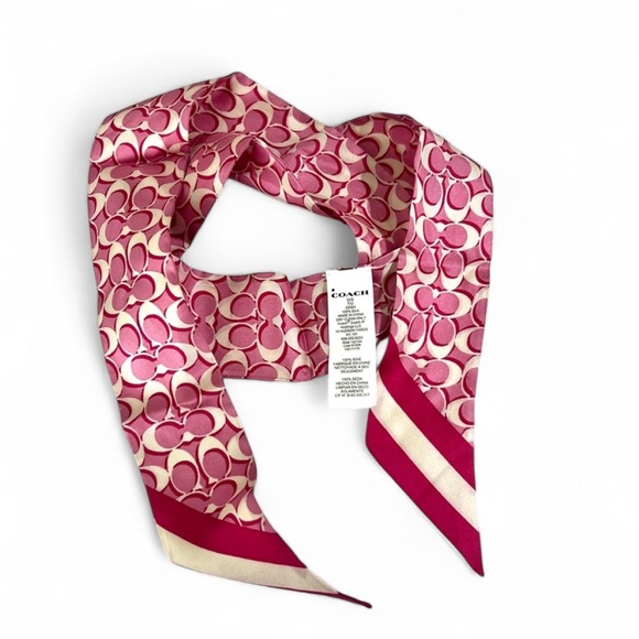 Coach Pink Signature C Silk Scarf Twilly Headband Wrap 100% Silk w/ box - Picture 1 of 5